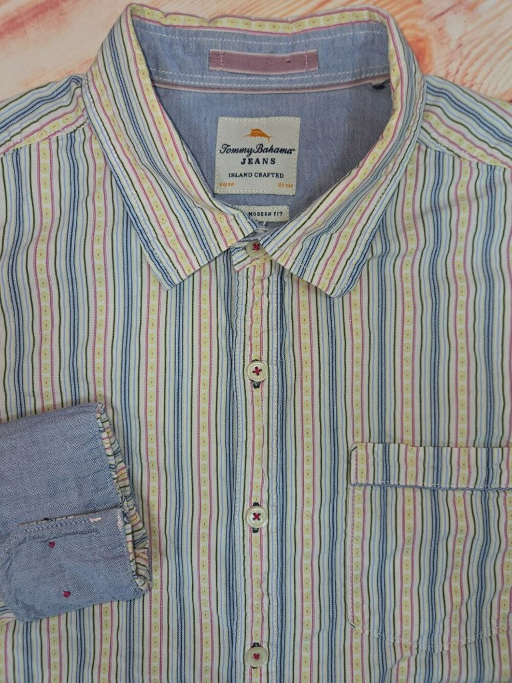 Tommy Bahama Island Modern Fit Striped Button-Down Shirt Large